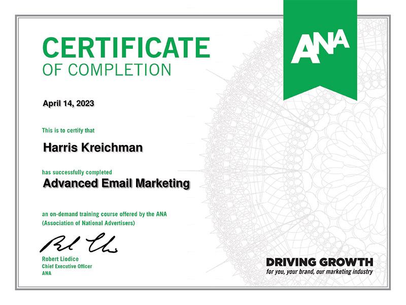 Harris Kreichman - Advanced Email Marketing Certification